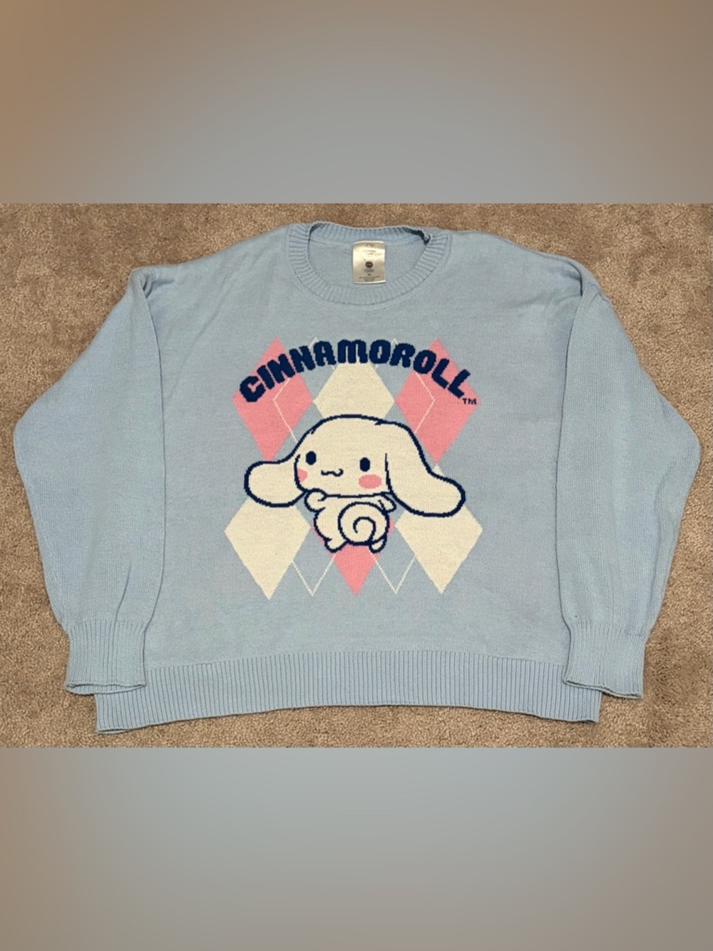 Cinnamoroll Sanrio Sweater Shirt Womens Size XL Blue Pink White Graphic Cute Top